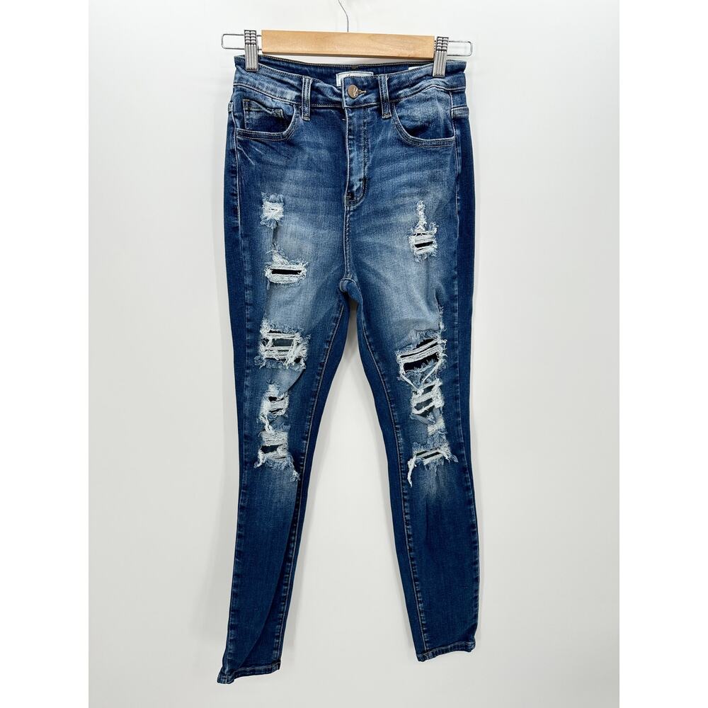 Kancan Signature Kurvy Ultra High Rise Ankle‎ Skinny Distressed Jeans Blue 27